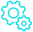 
A turquoise colored icon of rotating gears