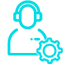 A turquoise colored icon of person with headphones