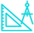 
A turquoise colored icon of a stencil and a divider